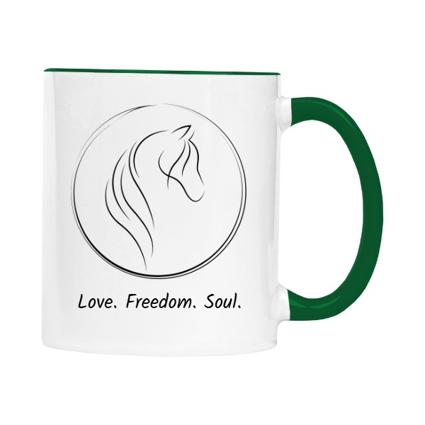Hrnek malý barevný s potiskem Pro milovníky koní - Love. Freedom. Soul.